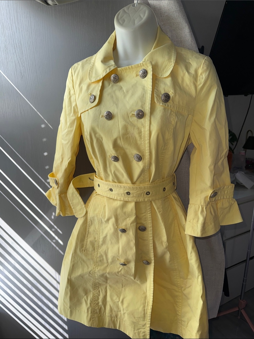 Michael Kors Pale Yellow Double-Breasted Trench with Belt as seen on gossip girl